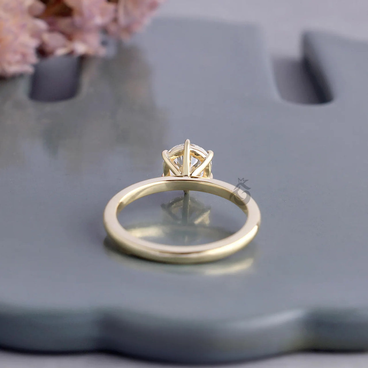Round Lab Diamond Solitaire Ring, Six Prong Engagement Ring for Women