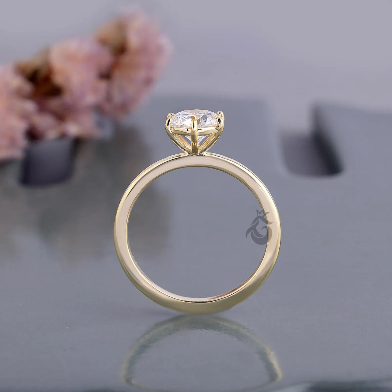 Round Lab Diamond Solitaire Ring, Six Prong Engagement Ring for Women