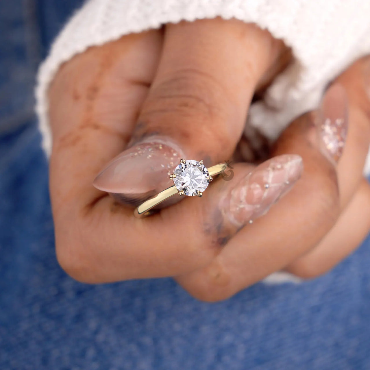 Round Lab Diamond Solitaire Ring, Six Prong Engagement Ring for Women
