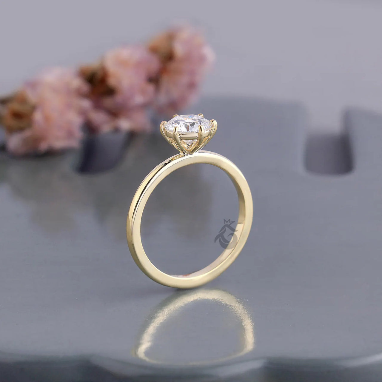 Round Lab Diamond Solitaire Ring, Six Prong Engagement Ring for Women