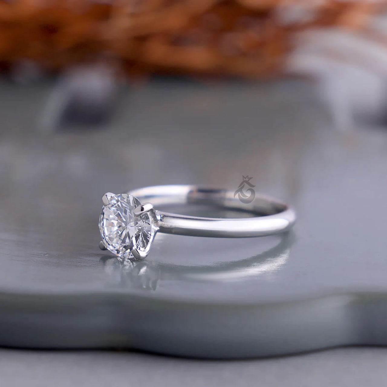 Round Lab Diamond Solitaire Ring, 14K White Gold Engagement Ring for Her