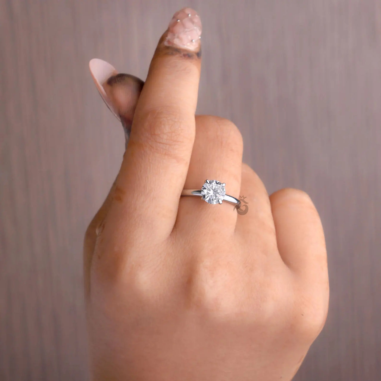 Round Lab Diamond Solitaire Ring, 14K White Gold Engagement Ring for Her