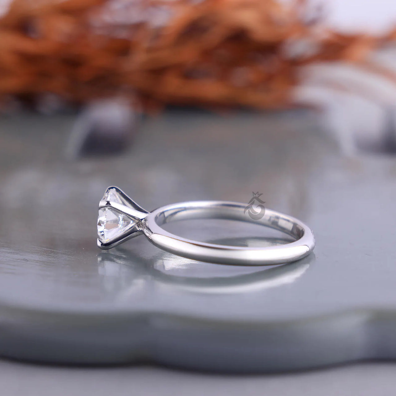 Round Lab Diamond Solitaire Ring, 14K White Gold Engagement Ring for Her