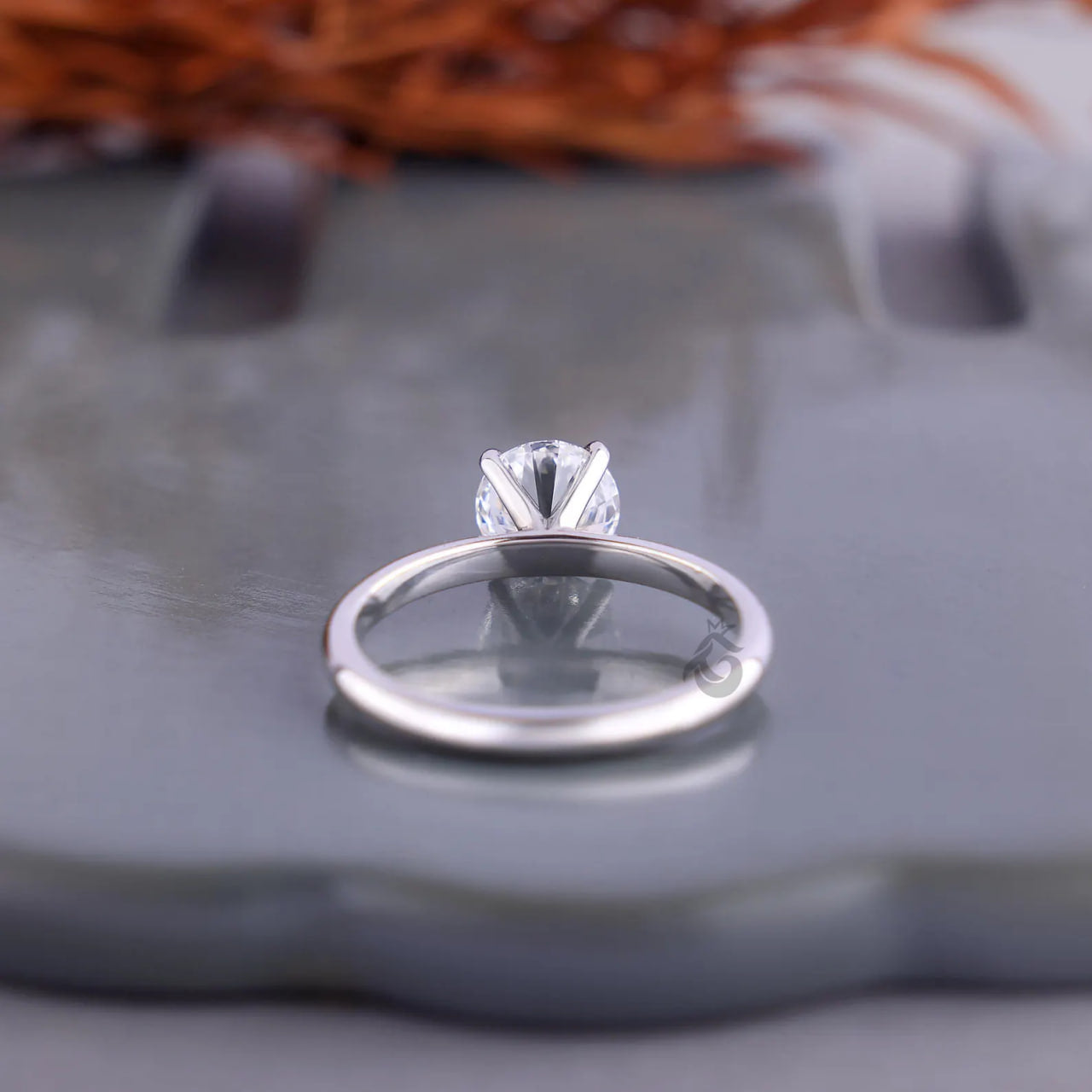 Round Lab Diamond Solitaire Ring, 14K White Gold Engagement Ring for Her