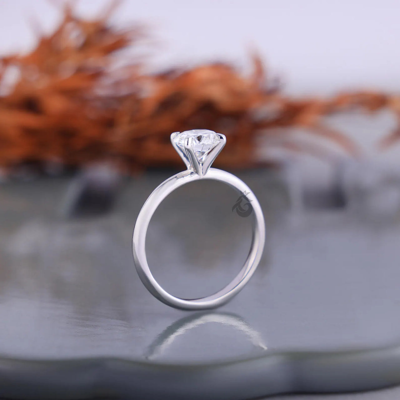 Round Lab Diamond Solitaire Ring, 14K White Gold Engagement Ring for Her