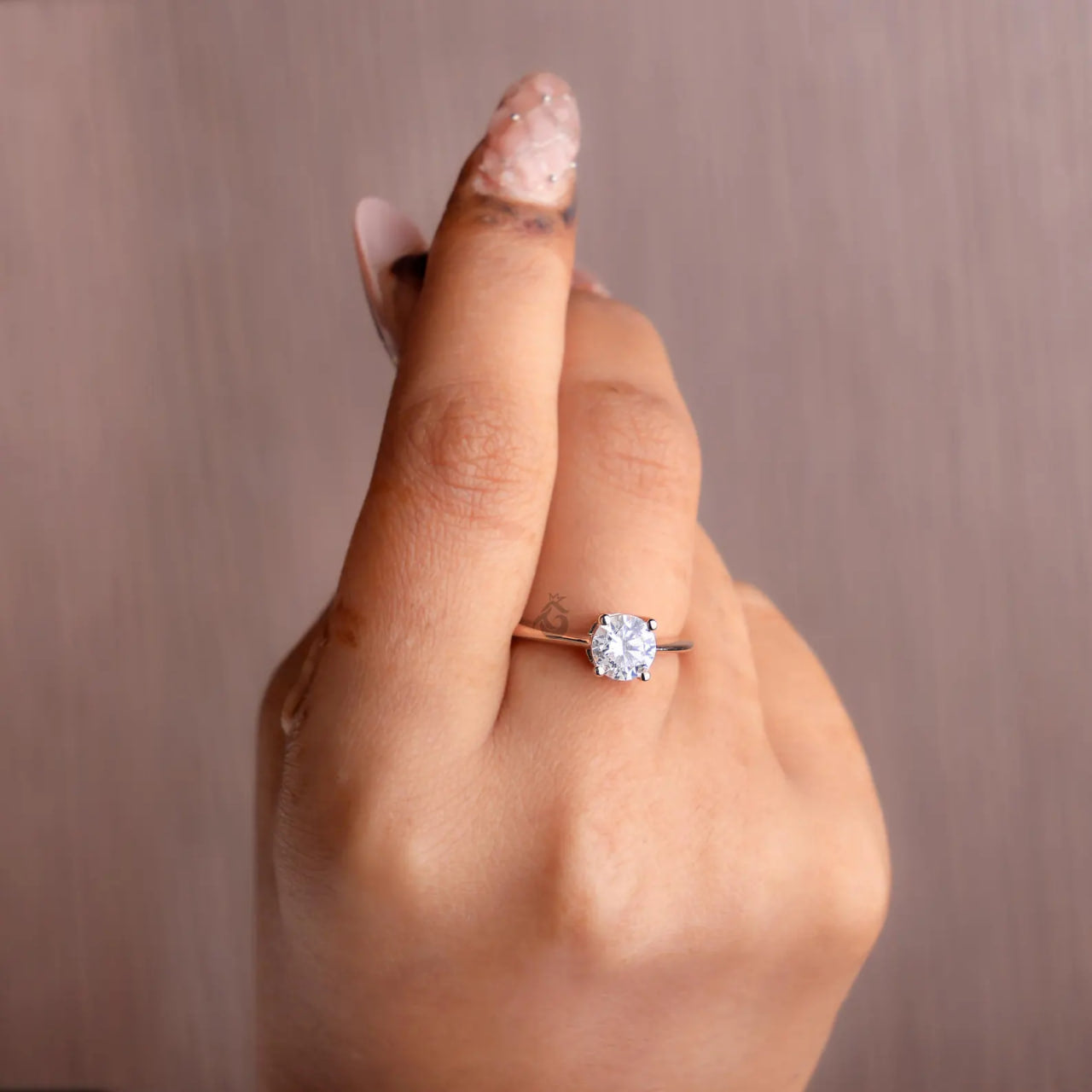 Round Lab Diamond Solitaire Engagement Ring, Knife Edge Wedding Band