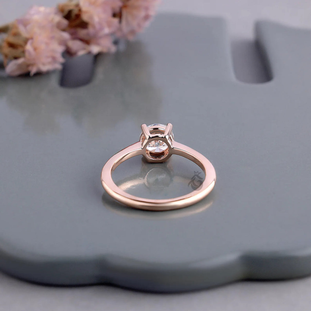 Round Lab Diamond Solitaire Engagement Ring, Knife Edge Wedding Band