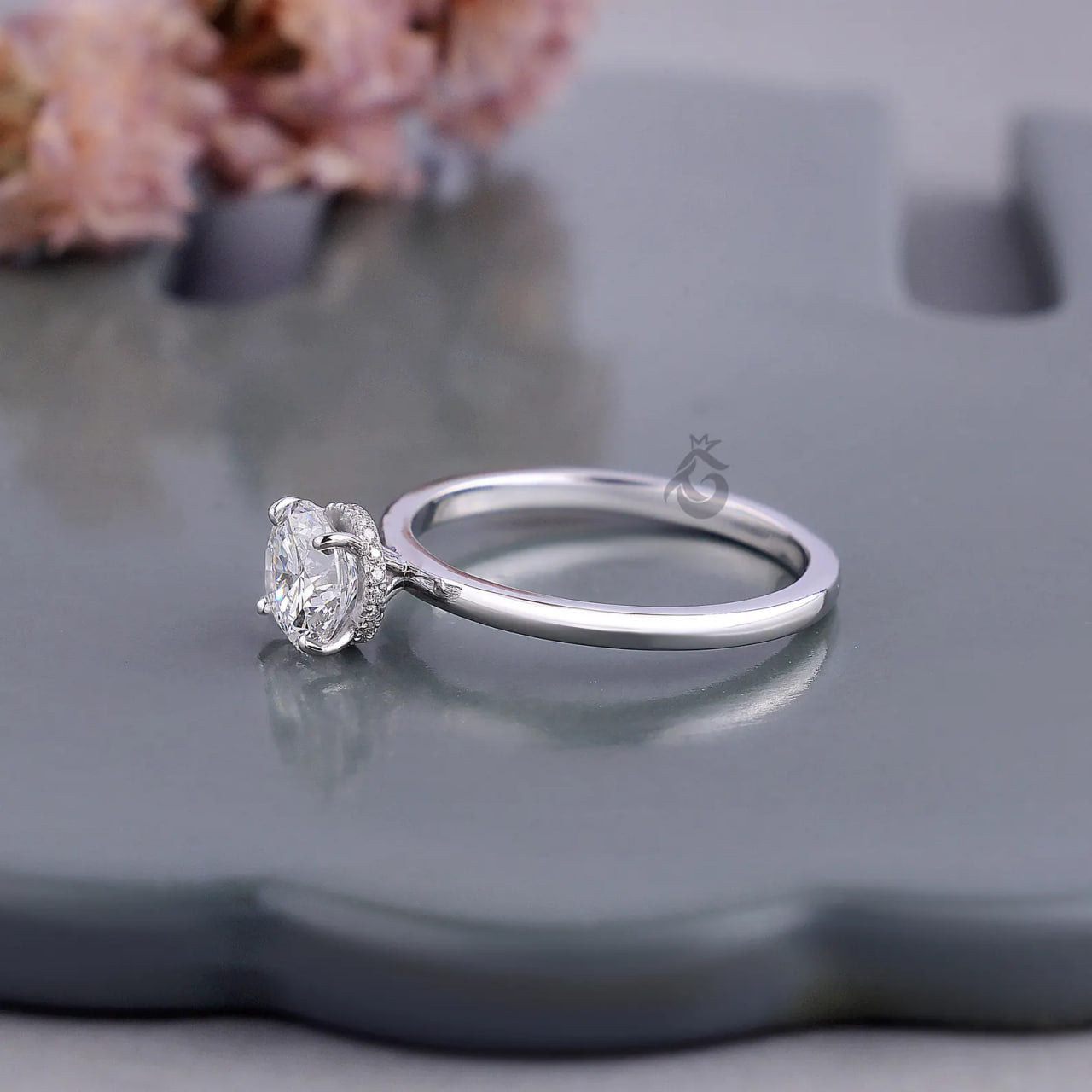 1.00 CT IGI Lab Diamond Ring, Hidden Halo 4 Prong Solitaire Engagement Ring