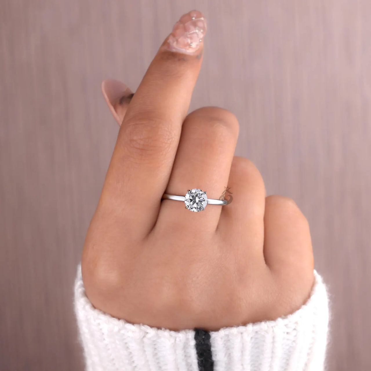 1.00 CT IGI Lab Diamond Ring, Hidden Halo 4 Prong Solitaire Engagement Ring
