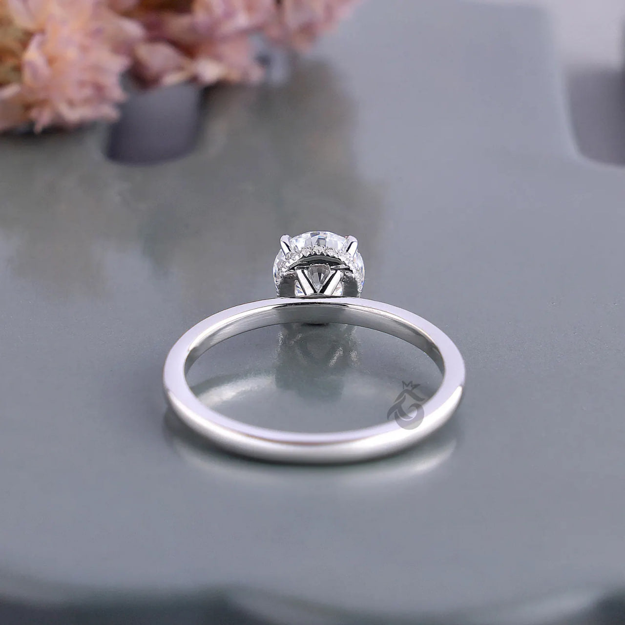 1.00 CT IGI Lab Diamond Ring, Hidden Halo 4 Prong Solitaire Engagement Ring