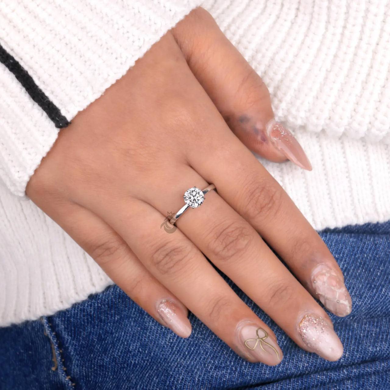 1.00 CT IGI Lab Diamond Ring, Hidden Halo 4 Prong Solitaire Engagement Ring