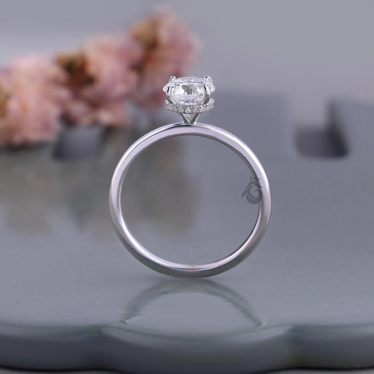 1.00 CT IGI Lab Diamond Ring, Hidden Halo 4 Prong Solitaire Engagement Ring