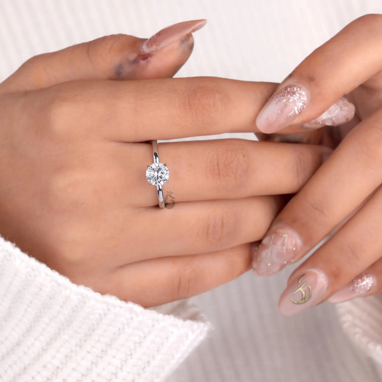 1.00 CT IGI Lab Diamond Ring, Hidden Halo 4 Prong Solitaire Engagement Ring
