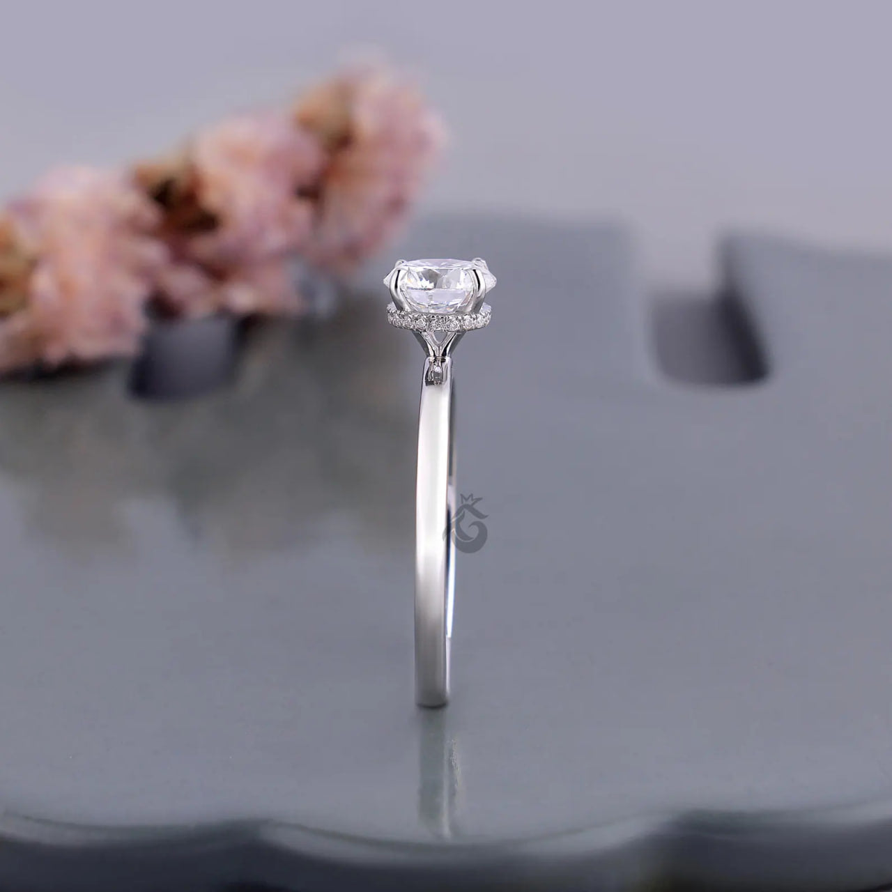 1.00 CT IGI Lab Diamond Ring, Hidden Halo 4 Prong Solitaire Engagement Ring