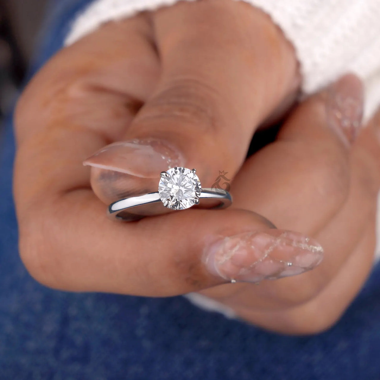 1.00 CT IGI Lab Diamond Ring, Hidden Halo 4 Prong Solitaire Engagement Ring