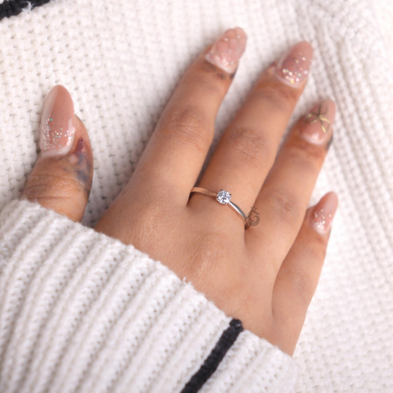 Dainty Round Lab Diamond Solitaire Ring, 4 Prong Minimalist Rose Gold Ring