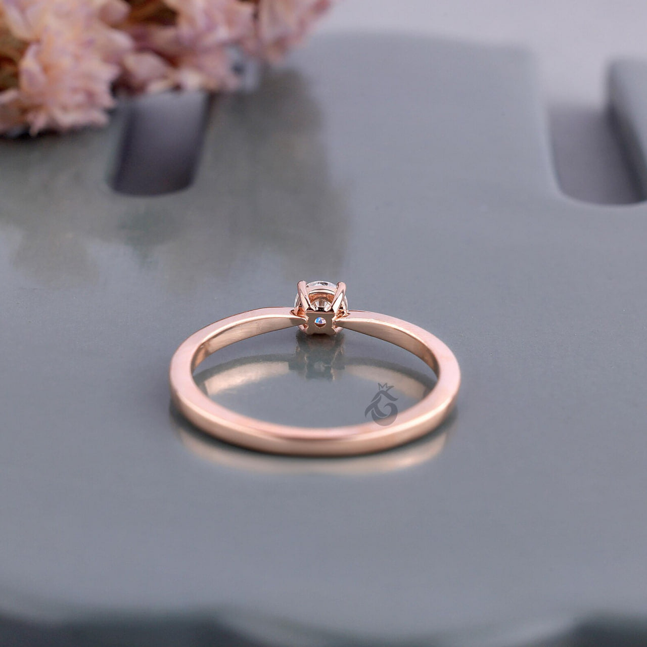 Dainty Round Lab Diamond Solitaire Ring, 4 Prong Minimalist Rose Gold Ring