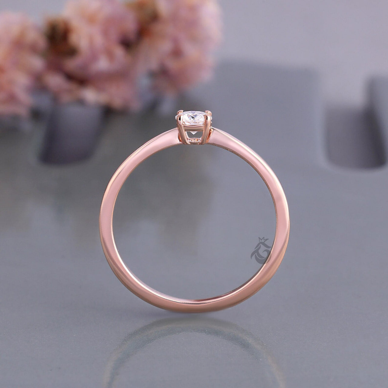 Dainty Round Lab Diamond Solitaire Ring, 4 Prong Minimalist Rose Gold Ring