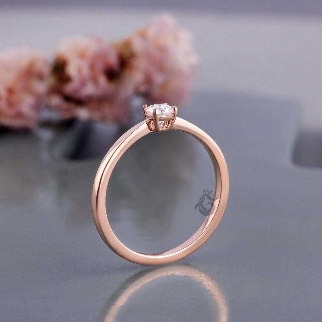 Dainty Round Lab Diamond Solitaire Ring, 4 Prong Minimalist Rose Gold Ring
