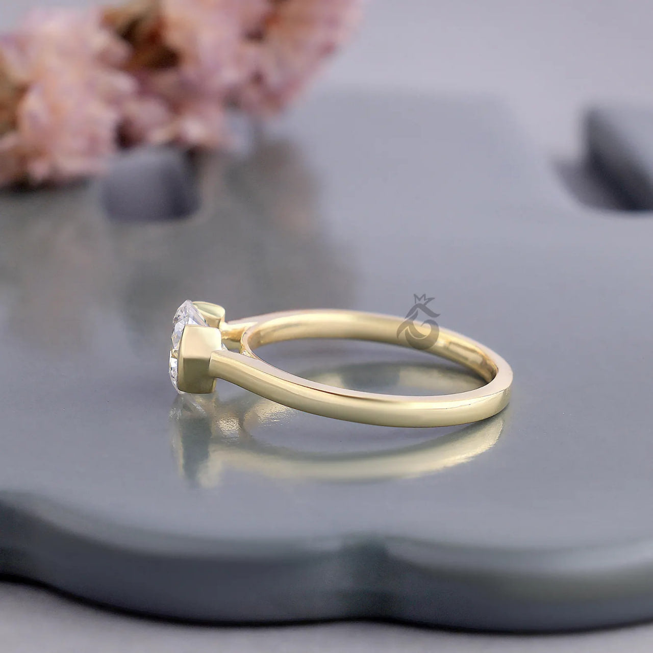 Half Bezel Lab Diamond Promise Ring, Dainty Solitaire Wedding Band for Her