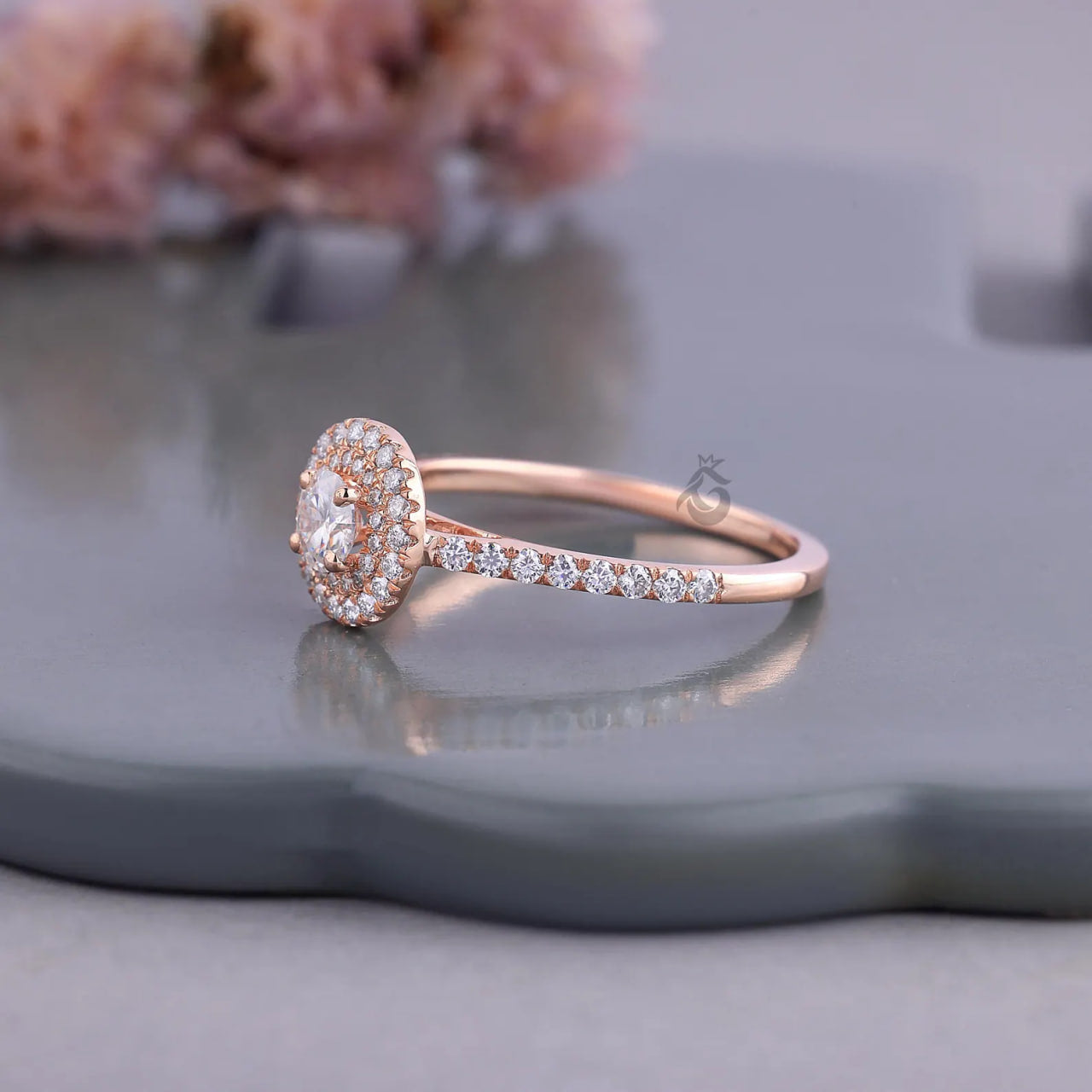 Double Halo Lab Diamond Engagement Ring, IGI Certified Round Cut Ring