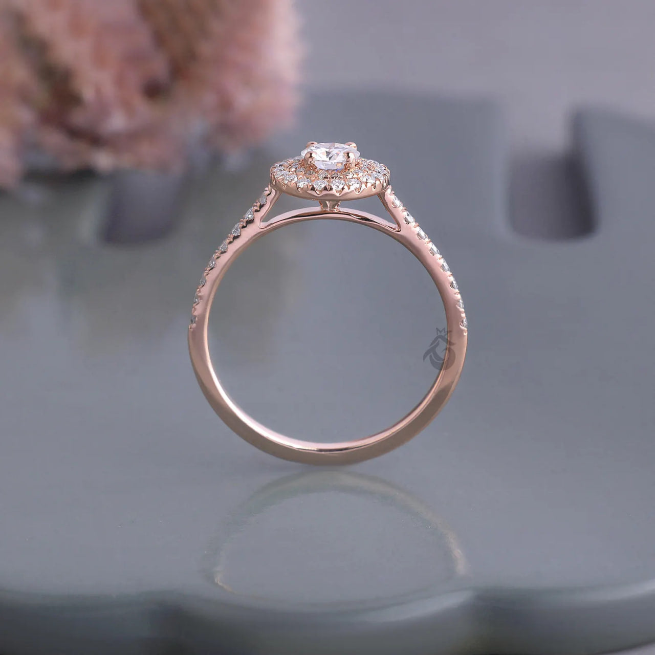 Double Halo Lab Diamond Engagement Ring, IGI Certified Round Cut Ring