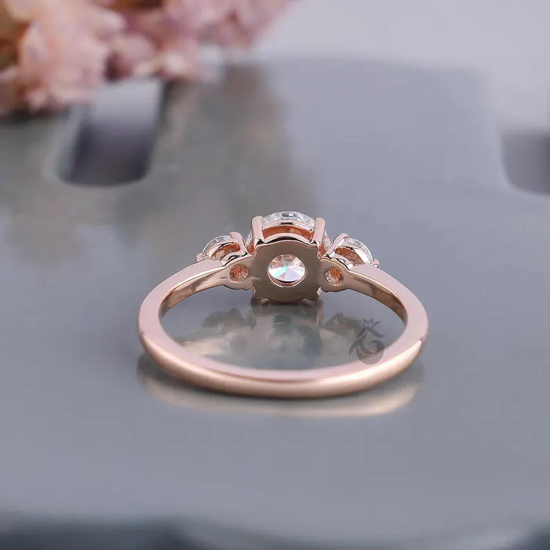 IGI Certified Three Stone Lab Diamond Ring, 14K Rose Gold Engagement Band
