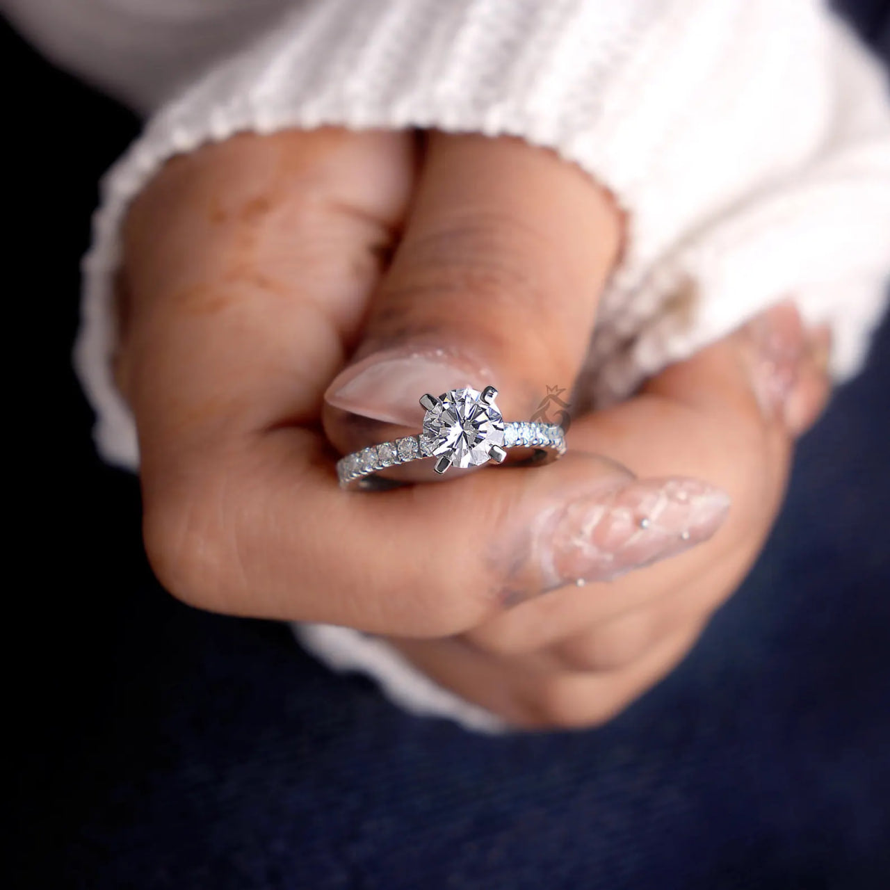 1.00 CT E/VVS Round Lab Diamond Ring, IGI Certified Pave Solitaire Engagement