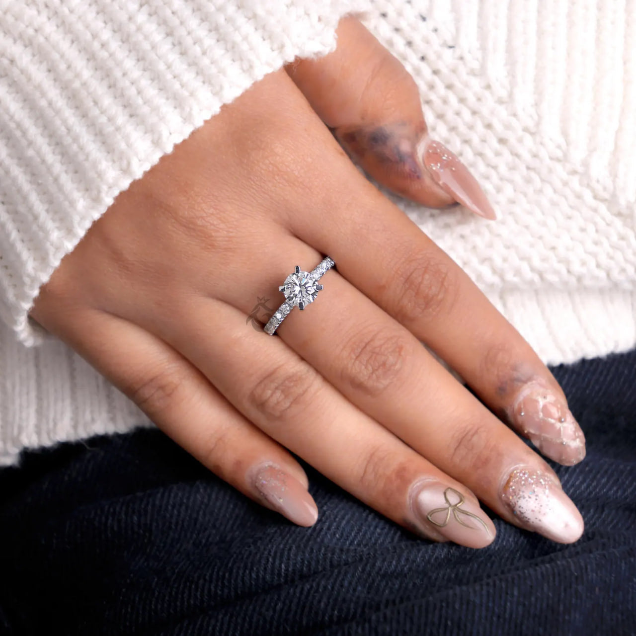 1.00 CT E/VVS Round Lab Diamond Ring, IGI Certified Pave Solitaire Engagement