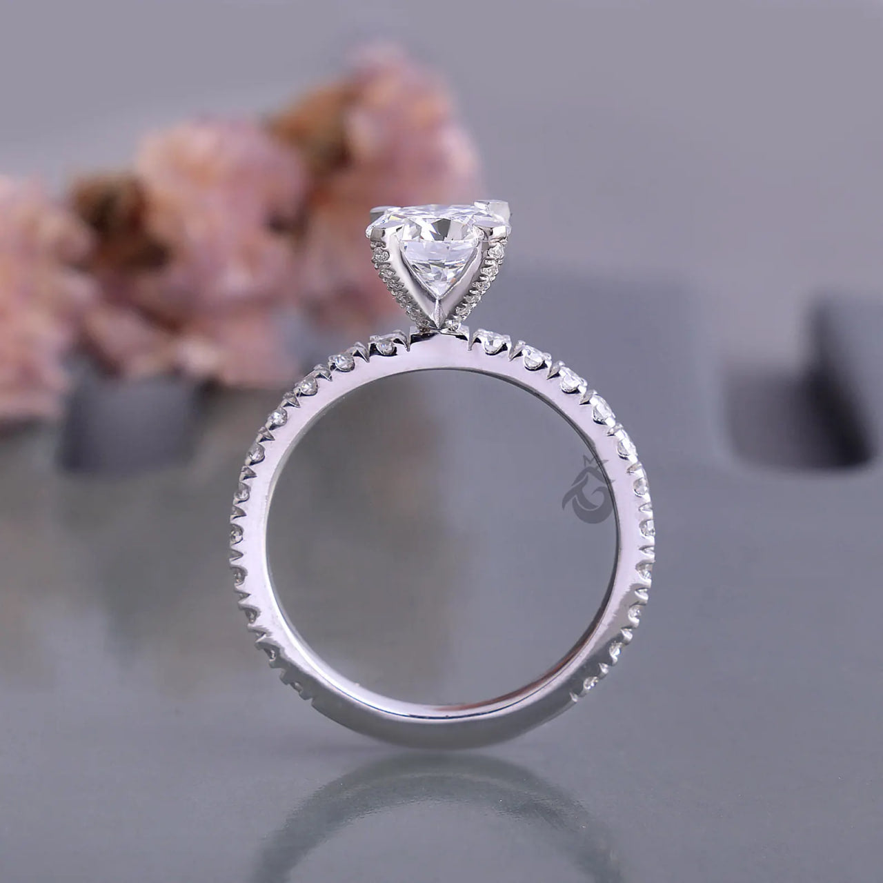 1.00 CT E/VVS Round Lab Diamond Ring, IGI Certified Pave Solitaire Engagement