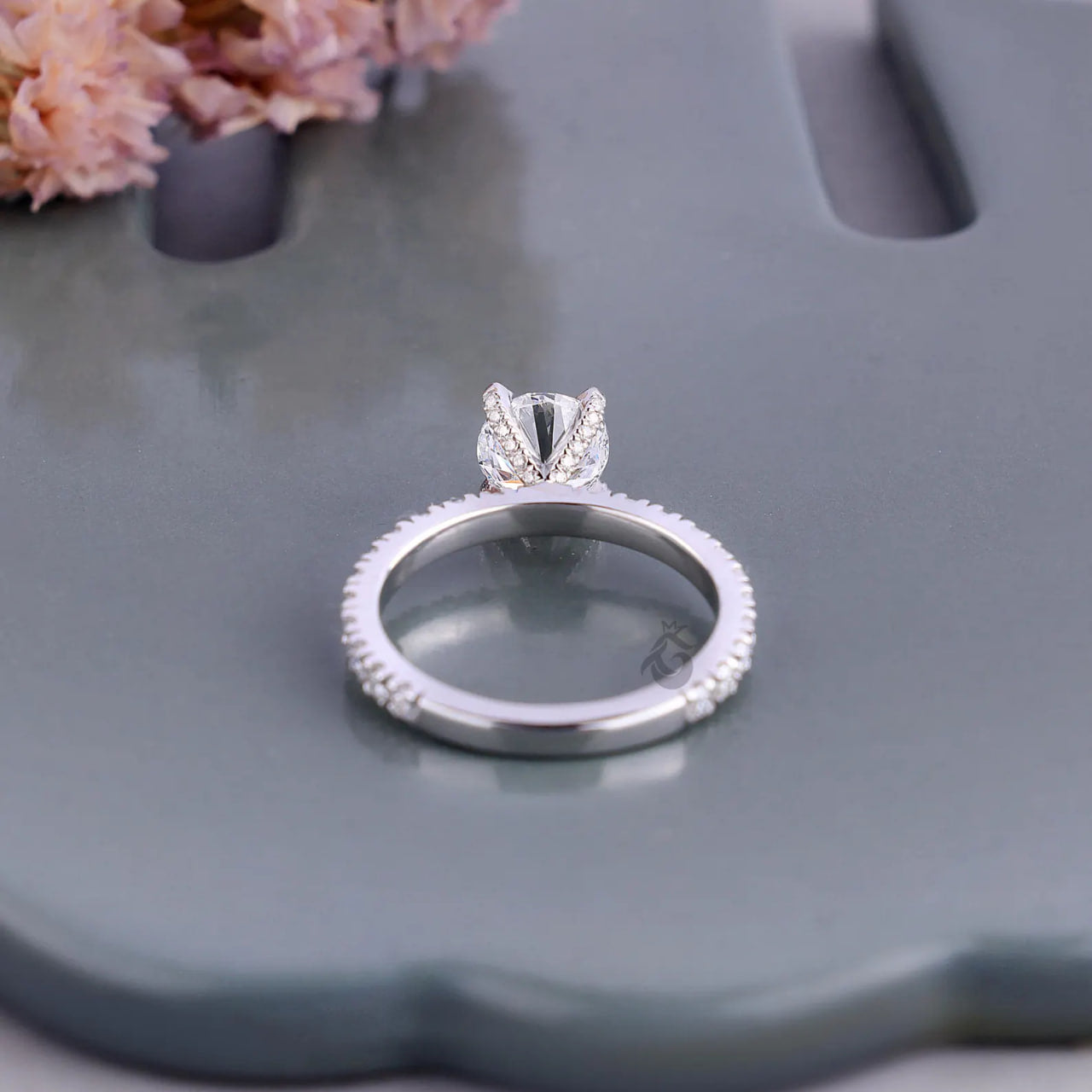 1.00 CT E/VVS Round Lab Diamond Ring, IGI Certified Pave Solitaire Engagement