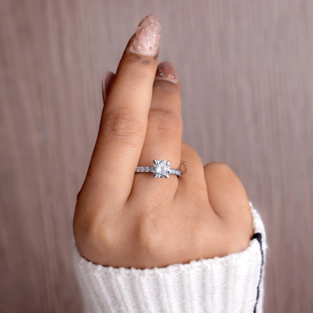 1.00 CT E/VVS Round Lab Diamond Ring, IGI Certified Pave Solitaire Engagement