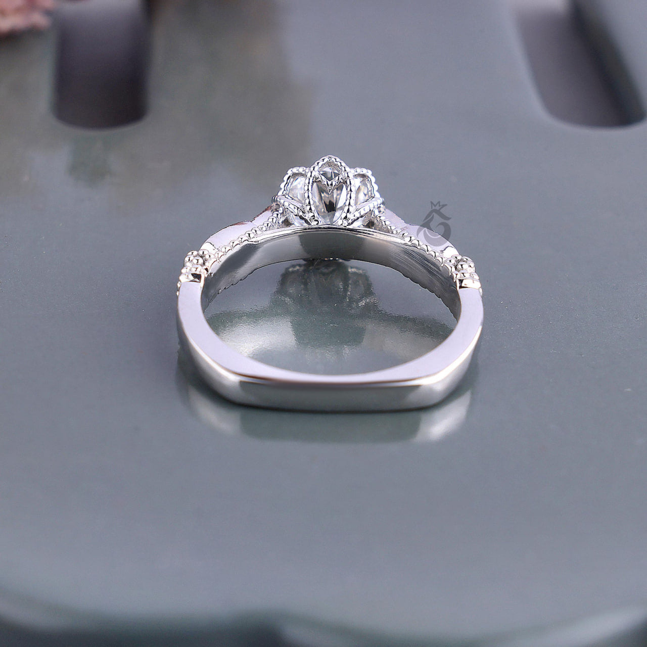 Vintage Round Lab Diamond Engagement Ring, IGI Certified Milgrain Wedding Ring