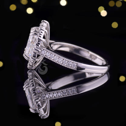 Antique 3.03CT Radiant Cut Moissanite Ring – Vintage Cluster Halo Engagement & Wedding Ring
