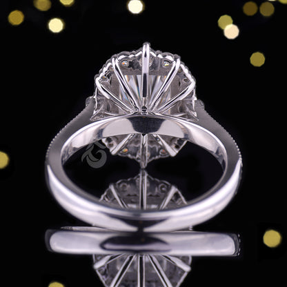 Antique 3.03CT Radiant Cut Moissanite Ring – Vintage Cluster Halo Engagement & Wedding Ring