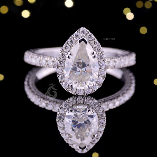 1.20CT Pear Cut Moissanite Engagement Ring, 14K Milgrain Halo Pave Vintage Peekaboo Ring, Gift for Her