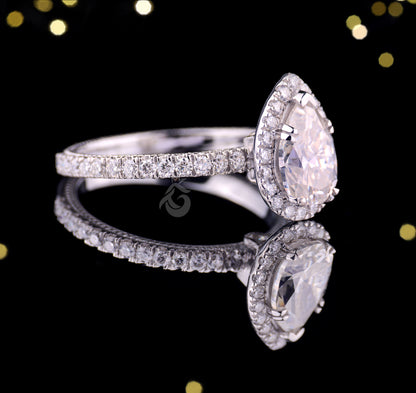 1.20CT Pear Cut Moissanite Engagement Ring, 14K Milgrain Halo Pave Vintage Peekaboo Ring, Gift for Her