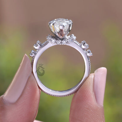 Marquise Lab Grown Diamond Engagement Ring, Vintage Hidden Halo Design