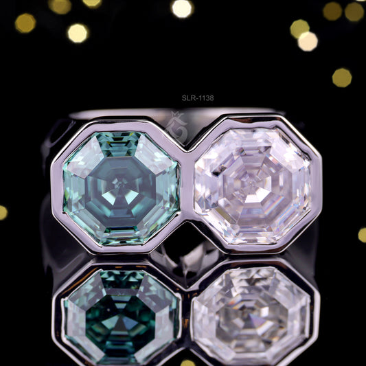 Toi Et Moi Hexagon Cut Moissanite Ring – Two-Stone Celebrity Style Engagement Ring