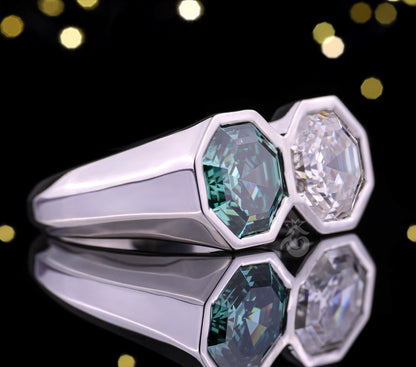 Toi Et Moi Hexagon Cut Moissanite Ring – Two-Stone Celebrity Style Engagement Ring