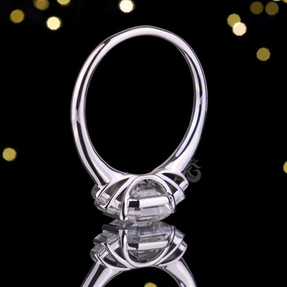 Celebrity Style Asscher & Baguette Moissanite Ring – Five-Stone Half Bezel Engagement & Wedding Ring