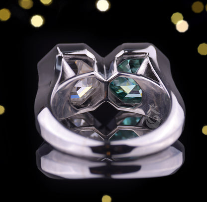 Toi Et Moi Hexagon Cut Moissanite Ring – Two-Stone Celebrity Style Engagement Ring