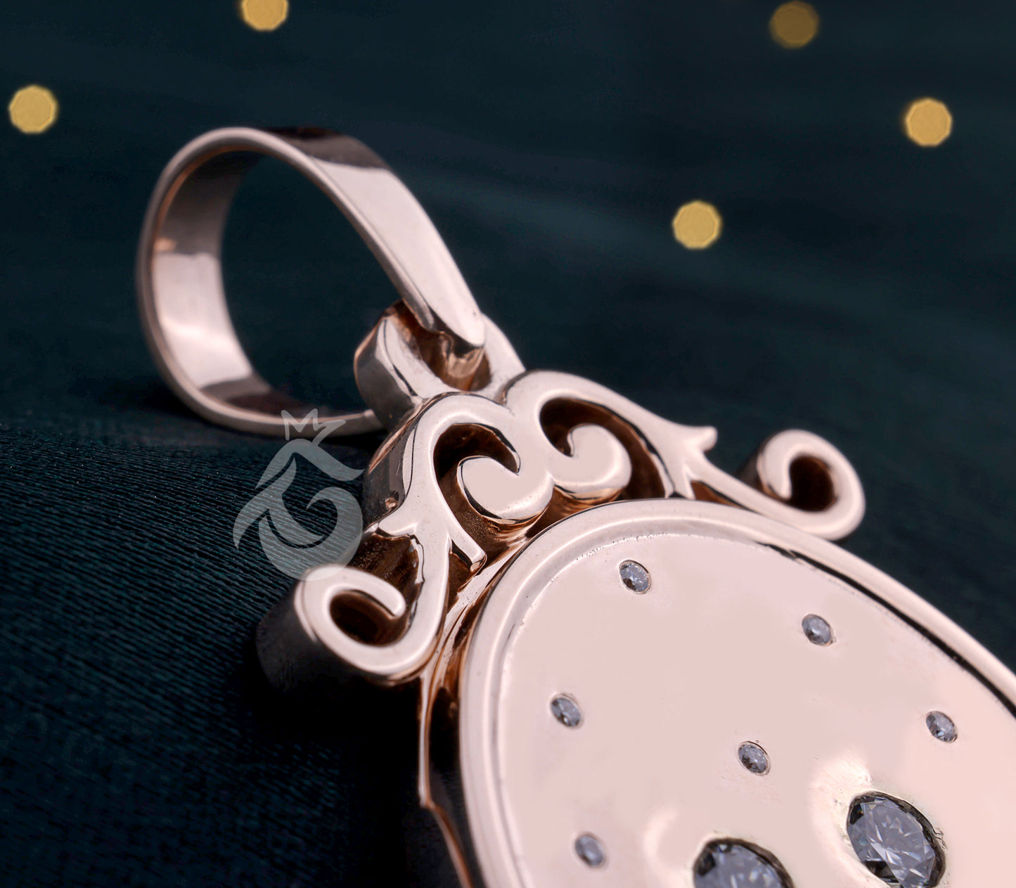 Grey Moissanite Art Deco Love Symbol Locket Pendant in 10K Rose Gold