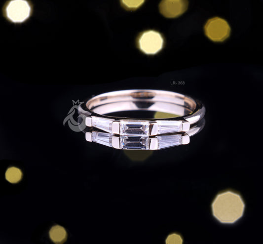 Three Stone Wedding Band, 0.33 TW Baguette Moissanite, Matching Baguette Band, Engagement Ring
