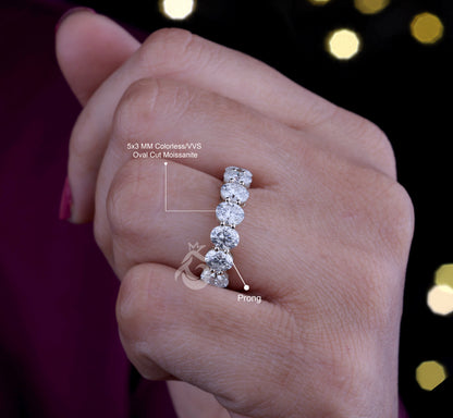 Oval Moissanite Full Eternity Ring, Stackable Wedding Band, 925 Sterling Silver Anniversary Ring