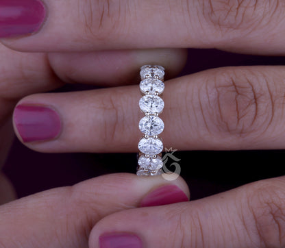 Oval Moissanite Full Eternity Ring, Stackable Wedding Band, 925 Sterling Silver Anniversary Ring