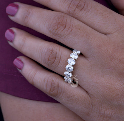 Oval Moissanite Full Eternity Ring, Stackable Wedding Band, 925 Sterling Silver Anniversary Ring