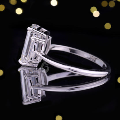 Emerald Cut Three-Stone Moissanite Ring – 14K Gold Baguette Side Stone Engagement & Wedding Ring