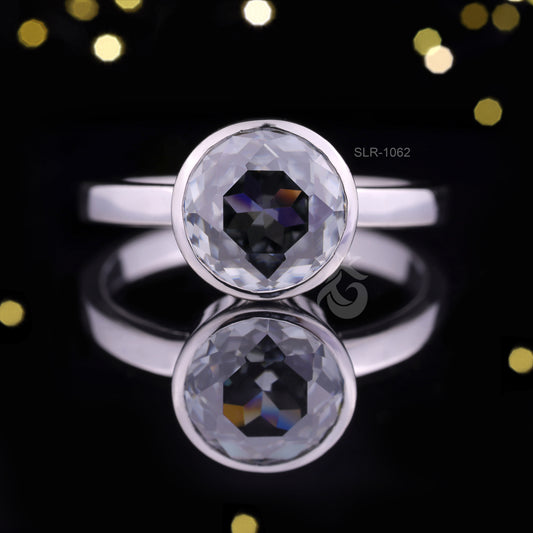 Portuguese Cut Dark Gray Moissanite Ring – Bezel Set Solitaire Engagement & Anniversary Ring
