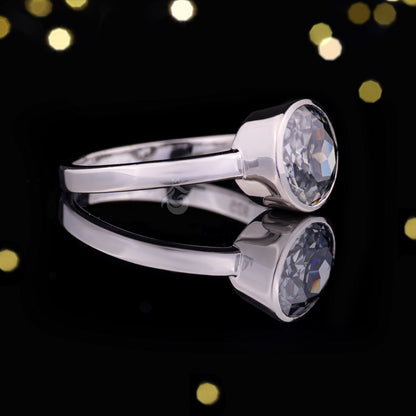 Portuguese Cut Dark Gray Moissanite Ring – Bezel Set Solitaire Engagement & Anniversary Ring